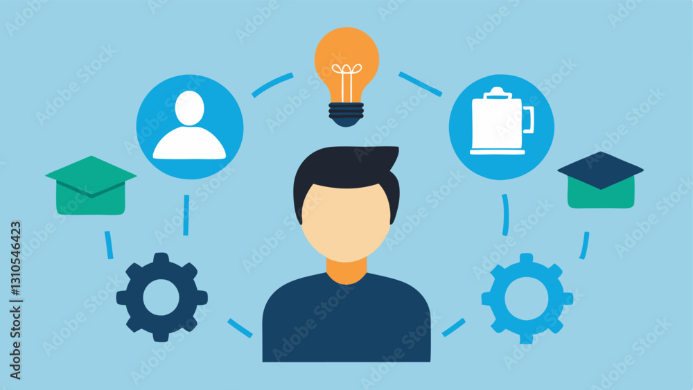 Investing in Skills An individual attending an online course with skillsrelated symbols like gears and lightbulbs showcasing the pursuit of selfimprovement for better job Investing in Skills An individual attending an online course with skillsrelated symbols like gears and lightbulbs showcasing the pursuit of selfimprovement for better job
