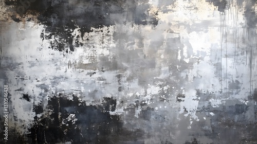 Abstract black and white grunge texture with rough, distressed brushstrokes. The artistic, textured surface creates a modern and edgy aesthetic, perfect for backgrounds and creative designs.