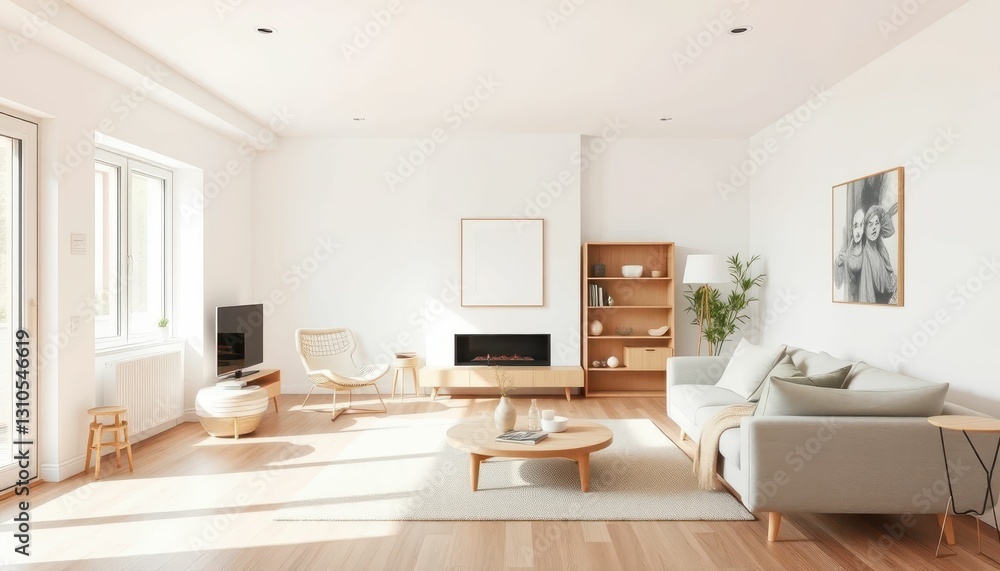 Fototapeta premium Modern Bright Living Room with Minimalist Furniture and Natural Light