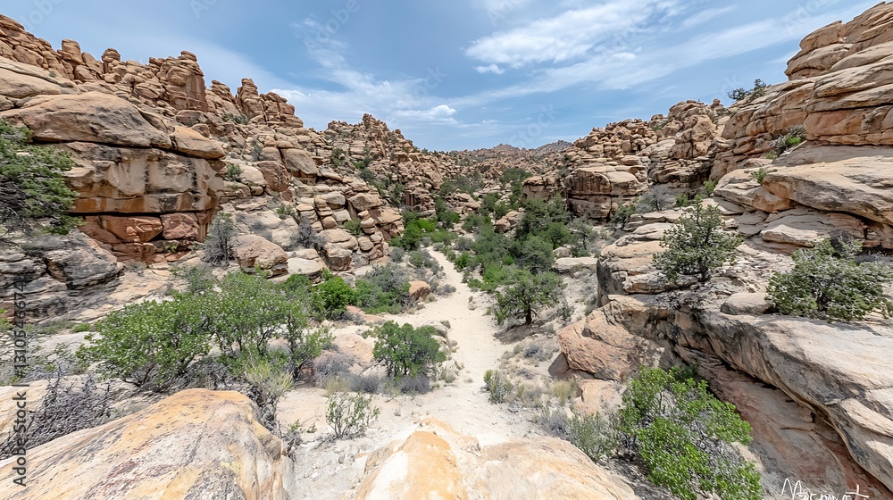 Fototapeta premium A scenic canyon with rock formations and blue sky overhead