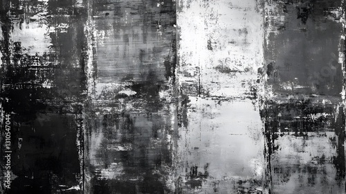 Abstract black and white grunge texture with rough, distressed brushstrokes. The artistic, textured surface creates a modern and edgy aesthetic, perfect for backgrounds and creative designs.