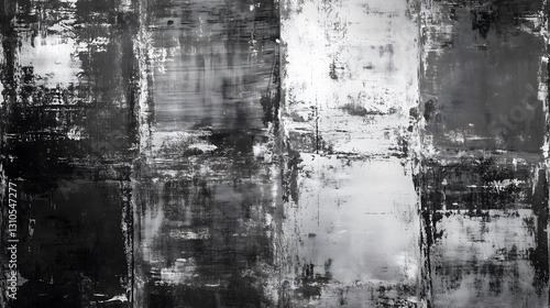 Abstract black and white grunge texture with rough, distressed brushstrokes. The artistic, textured surface creates a modern and edgy aesthetic, perfect for backgrounds and creative designs.