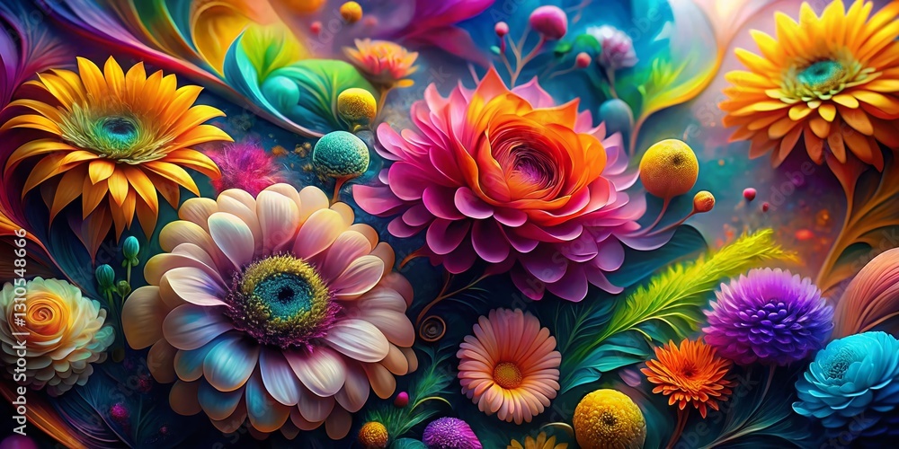 Impressionistic Floral Art Design: Surreal Texture and Vibrant Colors Stock Photo Impressionistic Floral Art Design: Surreal Texture and Vibrant Colors Stock Photo