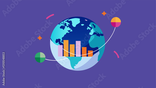 Realtime Market Analysis A globe spinning with segments showing realtime stock data and analytics symbolizing the global nature of financial markets and analytics.
