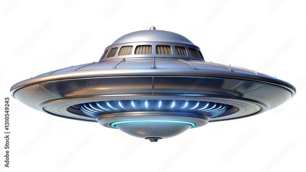 Fototapeta premium Classic Flying Saucer Spaceship on White Background
