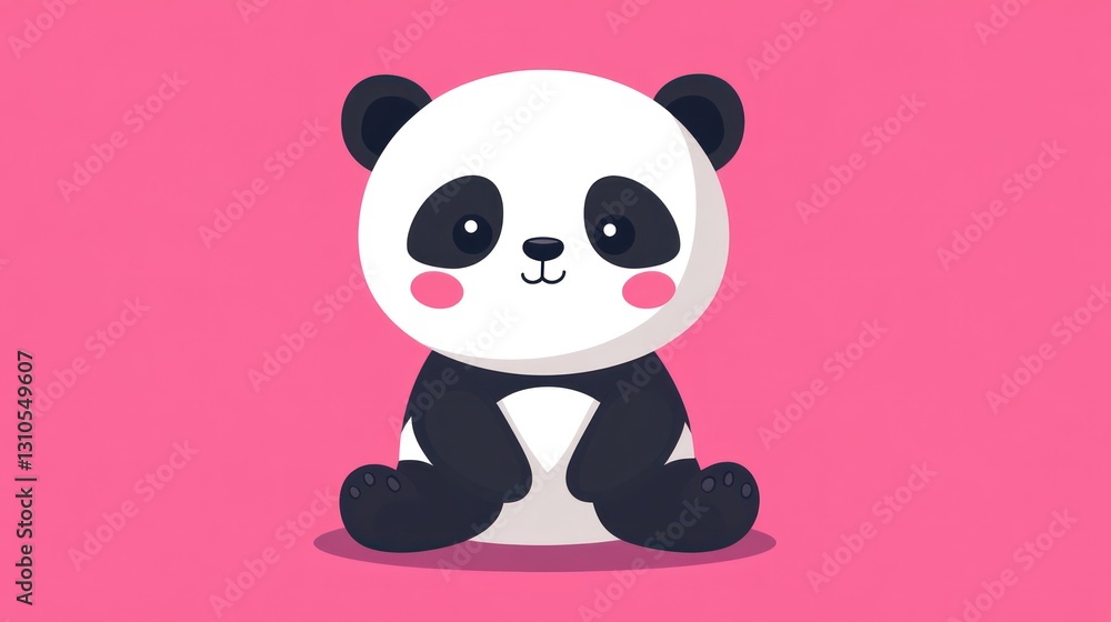 An adorable cartoon panda sitting against a lovely pink background An adorable cartoon panda sitting against a lovely pink background