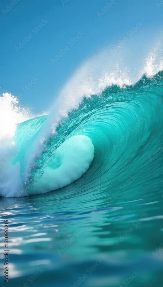 Ocean wave cresting, turquoise water, white foam, powerful, current Ocean wave cresting, turquoise water, white foam, powerful, current