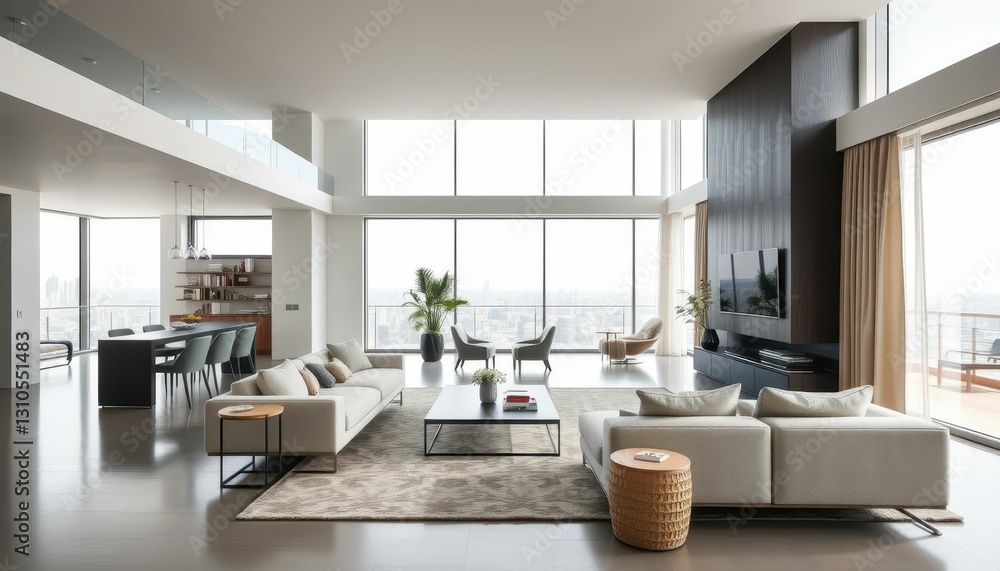 Modern Minimalist Living Room with Panoramic City View and Elegance Modern Minimalist Living Room with Panoramic City View and Elegance