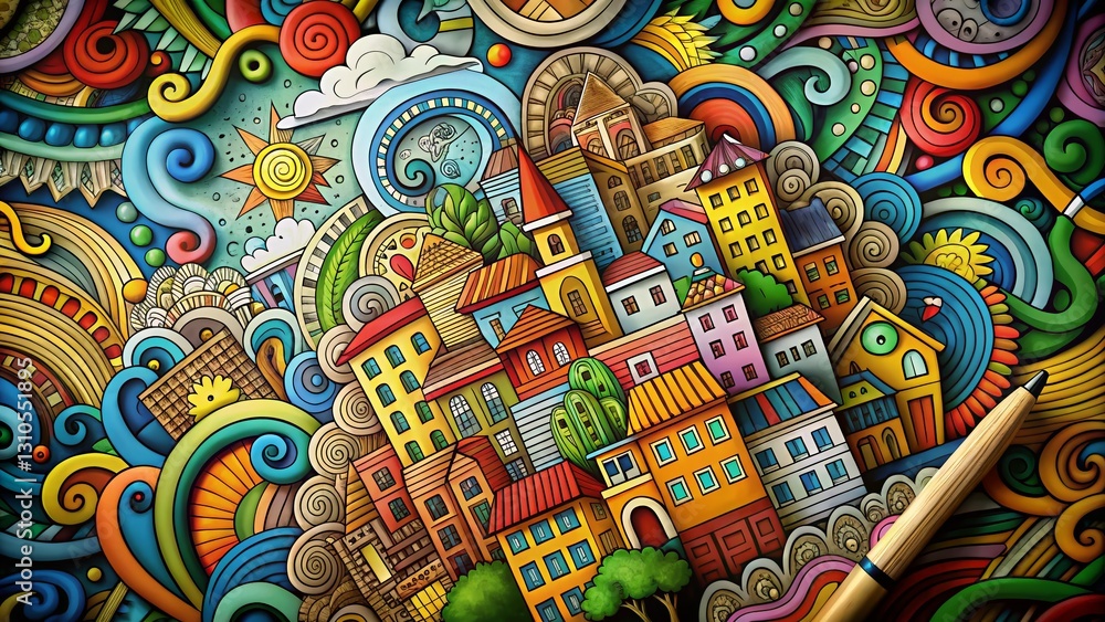 Obraz premium Intricate Doodle Art Background for Marketing Brochure - Rule of Thirds Composition