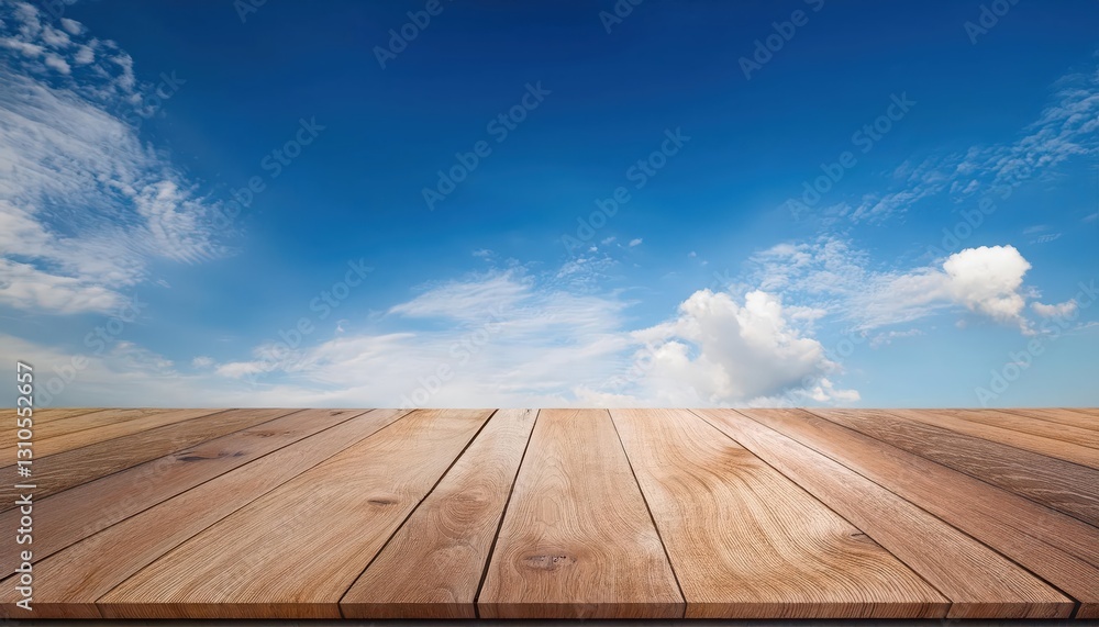 Top Wooden Table with Sky Blue Cloud Texture Backdrop A Versatile Scene for Mockup or Product Display, Showcasing a Serene and Chic Ambiance Top Wooden Table with Sky Blue Cloud Texture Backdrop A Versatile Scene for Mockup or Product Display, Showcasing a Serene and Chic Ambiance