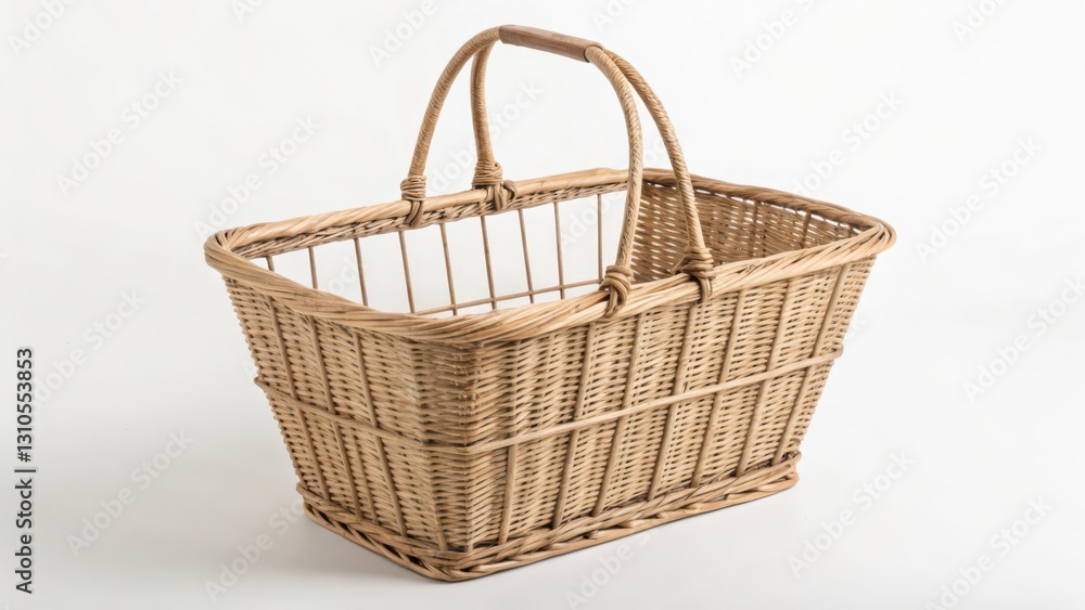 Obraz premium Wicker Shopping Basket on White Background