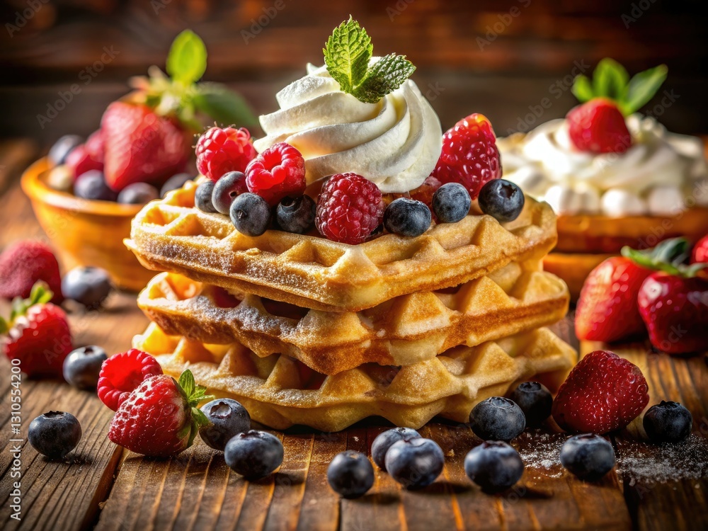 Light and airy Belgian waffles topped with whipped cream and fresh berries. Breakfast goals! Light and airy Belgian waffles topped with whipped cream and fresh berries. Breakfast goals!