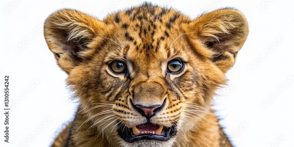 Obraz premium Isolated Angry Lion Cub, Wildlife Documentary Style, Transparent Background