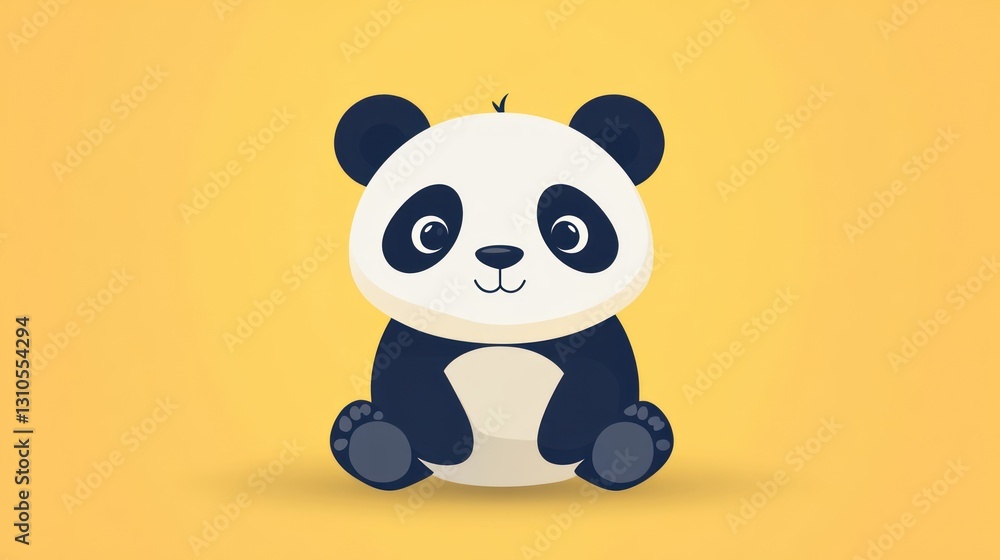 Naklejka premium A cute cartoon panda bear sitting on a yellow background
