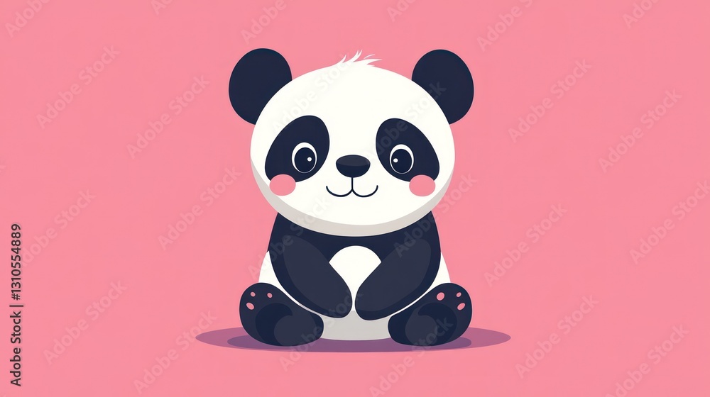 Naklejka premium A cute panda bear is sitting on a pink background