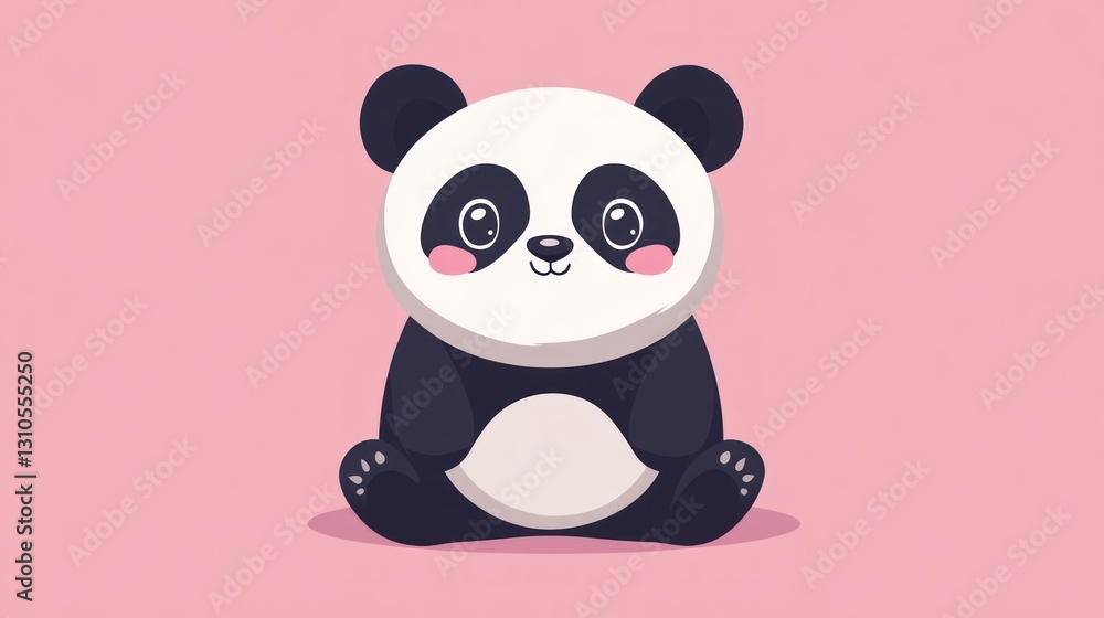 Obraz premium An adorable cartoon panda bear is sitting on a pink background