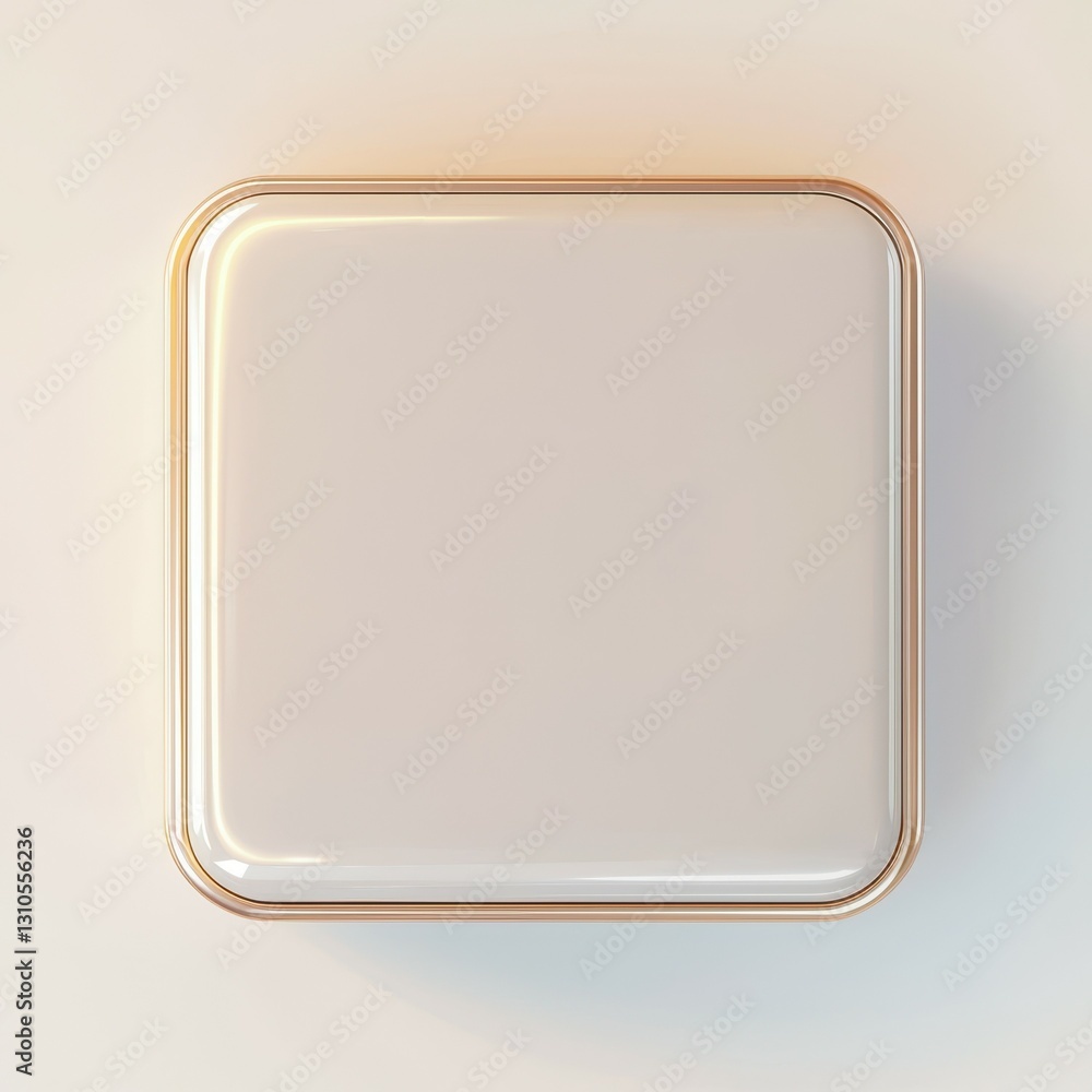 A modern, minimalist square object with a smooth surface and a thin golden border, set against a soft, light background. A modern, minimalist square object with a smooth surface and a thin golden border, set against a soft, light background.