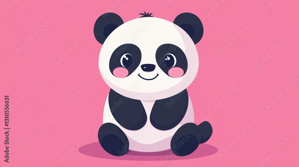 Naklejka premium A cute cartoon panda sits with a pink background smiling happily