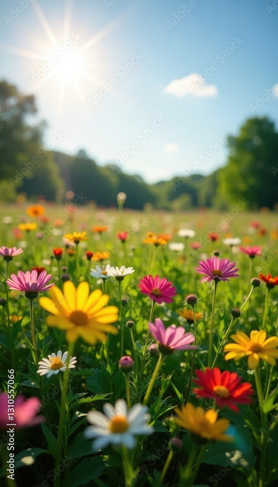 Sunlit field of diverse wildflowers, Massachusetts, American, sunlit, june Sunlit field of diverse wildflowers, Massachusetts, American, sunlit, june