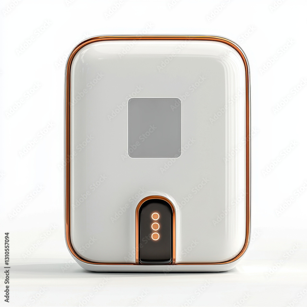 A sleek, modern device with a white finish and bronze accents, featuring a simple interface and a smooth design, suitable for contemporary home decor. A sleek, modern device with a white finish and bronze accents, featuring a simple interface and a smooth design, suitable for contemporary home decor.