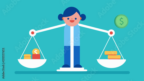 Person Holding a Broken Scale A character trying to balance a scale with money on one side and goods on the other representing the imbalance caused by inflation impacting