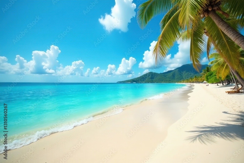 Sunny beach, turquoise water, vibrant summer vibes, idyllic, summertime, vacation Sunny beach, turquoise water, vibrant summer vibes, idyllic, summertime, vacation