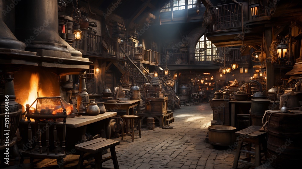 Atmospheric Victorian-Era Workshop, Intricate Craftsmanship and Warm Illumination Atmospheric Victorian-Era Workshop, Intricate Craftsmanship and Warm Illumination
