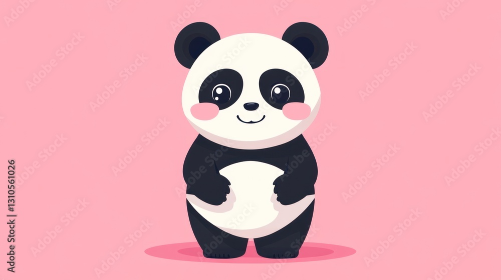 Naklejka premium A Cute Panda Bear Stands Smiling Against a Pink Background