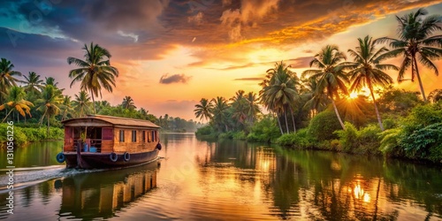 Kerala Backwaters: Serene Houseboat Cruise at Sunset, India
