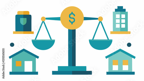 Investment Diversification Different icons representing various investments stocks bonds real estate arranged in a balanced scale indicating risk management strategies.