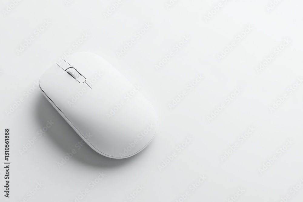 Stylish and modern wireless mouse resting on a clean white background, showcasing its sleek design and functional features Stylish and modern wireless mouse resting on a clean white background, showcasing its sleek design and functional features