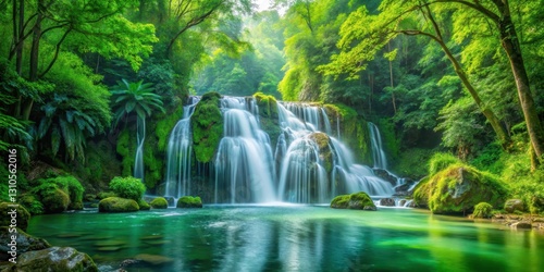 Waterfall cascading through lush green forest, nature, river,  nature, river, scenery, nature, forest, cascade, outdoors