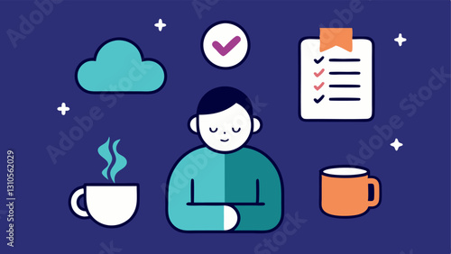 Sleep Hygiene Checklist An illustrated checklist with icons for activities promoting good sleep hygiene like reading having a warm beverage and turning off screens tied together