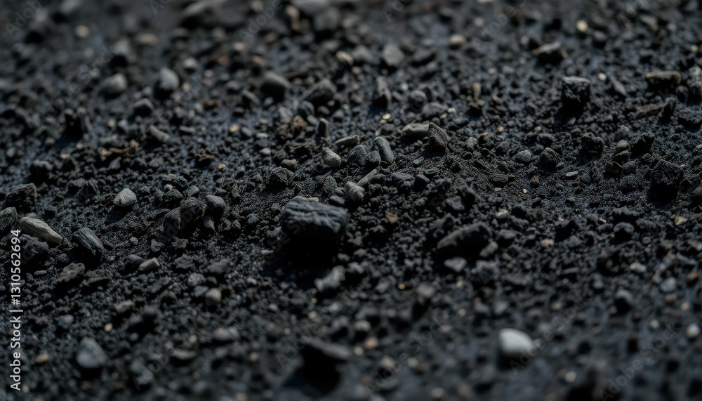 Dark Grains of Soil and Rock Formations in Natural Outdoor Environment