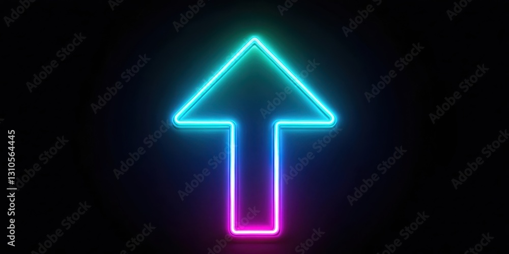 A neon arrow pointing upwards on a black background with subtle gradient effects, urban A neon arrow pointing upwards on a black background with subtle gradient effects, urban