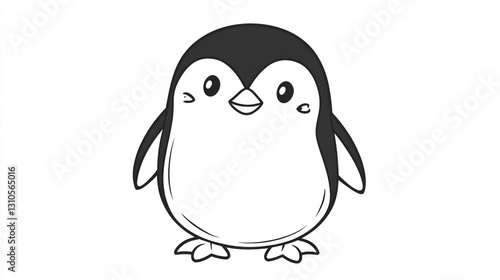 Cute cartoon penguin character drawn in a black and white style