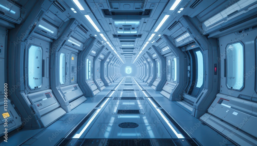 Obraz premium Futuristic Sci-Fi Corridor with Neon Lights and Metallic Walls