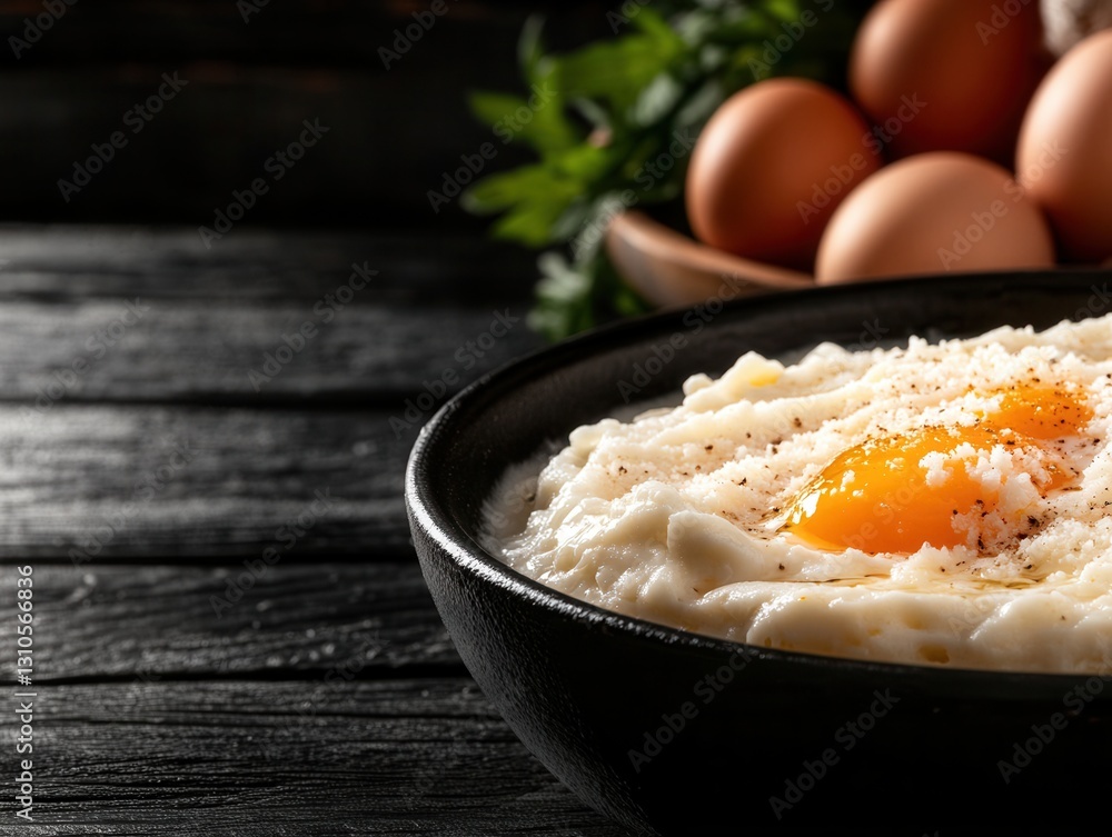 An exquisite bowl of mashed potatoes garnished with herbs and spices ready to be served at a family gathering An exquisite bowl of mashed potatoes garnished with herbs and spices ready to be served at a family gathering