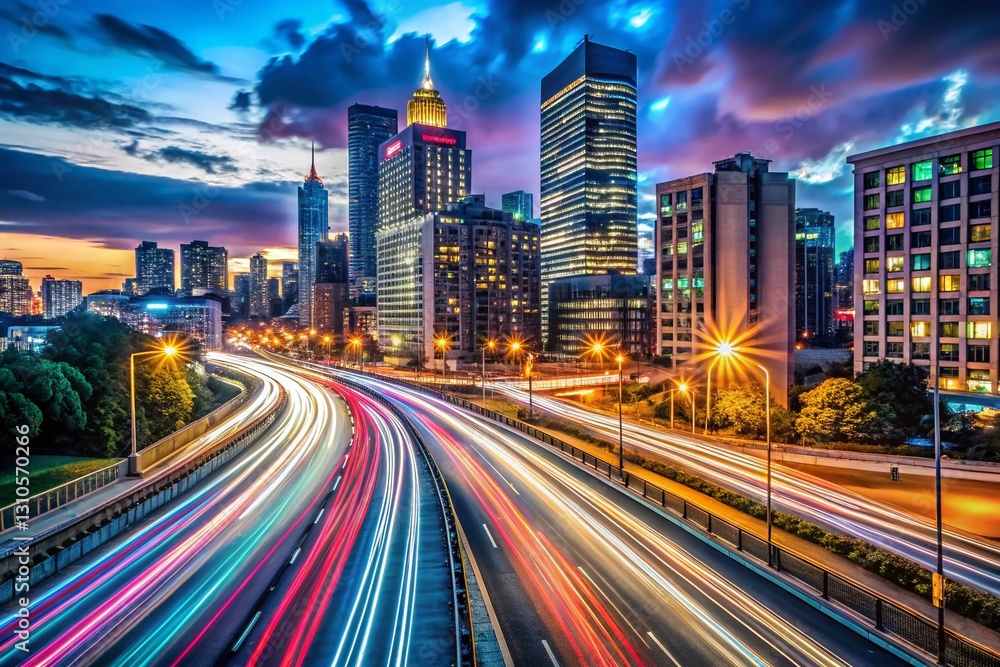 Fototapeta premium Long Exposure Light Trails Cityscape Night Photography
