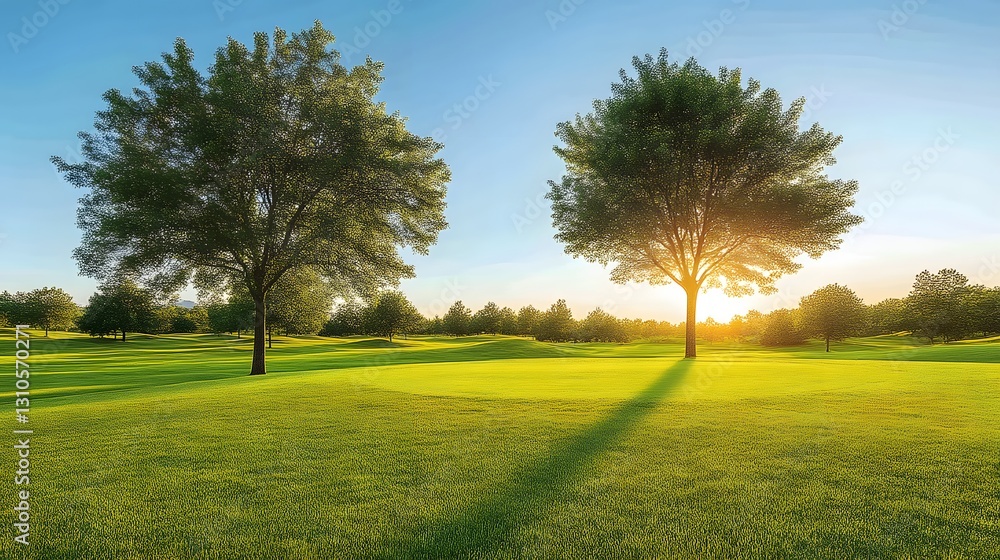Fototapeta premium Sunrise golf course with lush green fairways