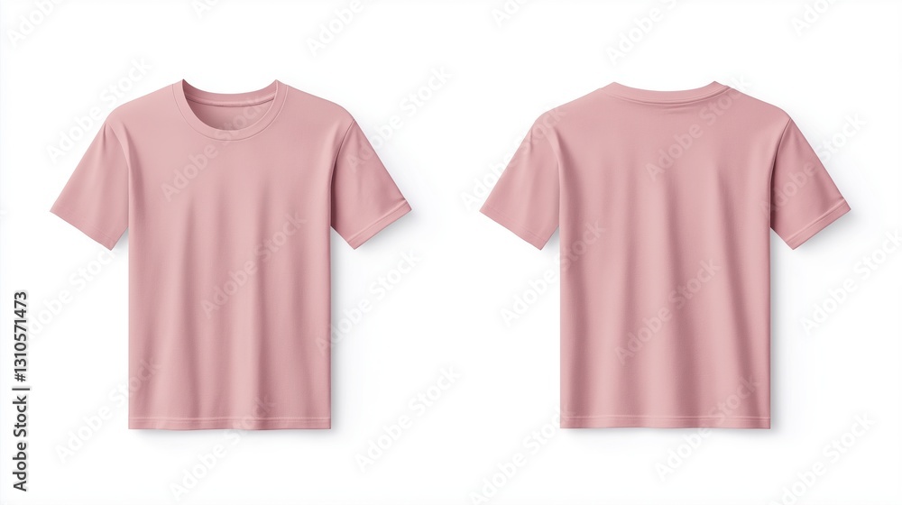 A front and back view of a plain, Powder pink, short-sleeve t-shirt, with a crew neck A front and back view of a plain, Powder pink, short-sleeve t-shirt, with a crew neck