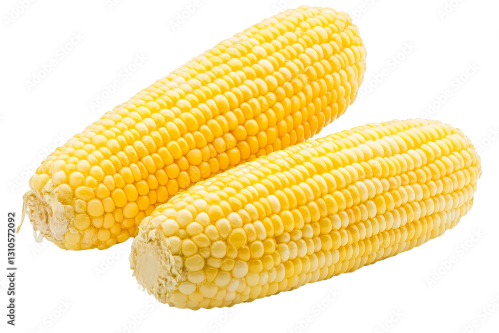 Two yellow corn cobs are shown side by side, isolated Two yellow corn cobs are shown side by side, isolated