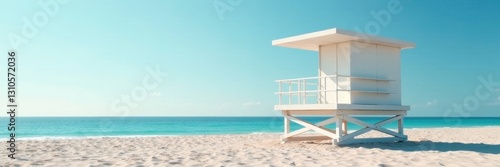 Modern minimalist lifeguard tower with sleek lines, situated on a pristine beach , architecture, sky