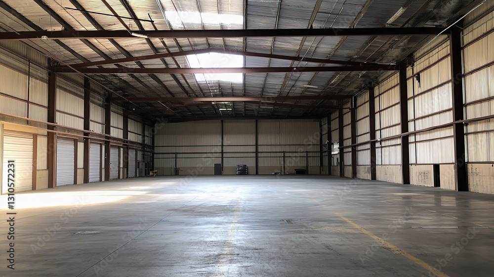 Expansive Empty Warehouse Interior with Abundant Natural Light Expansive Empty Warehouse Interior with Abundant Natural Light
