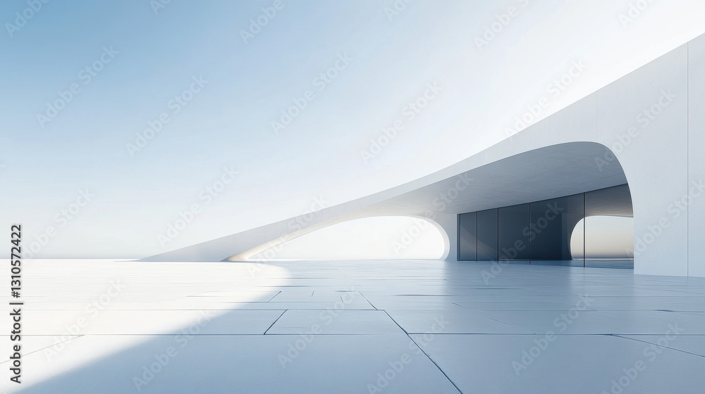 Modern architecture, a white building with a curved shape on the right side of the frame Modern architecture, a white building with a curved shape on the right side of the frame