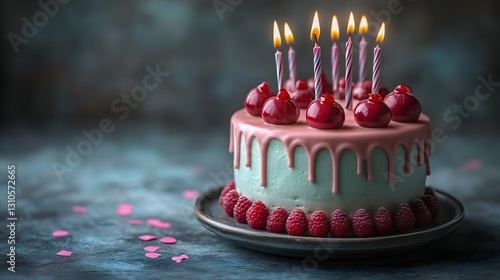 Pink Drip Cake with Raspberry and Candles