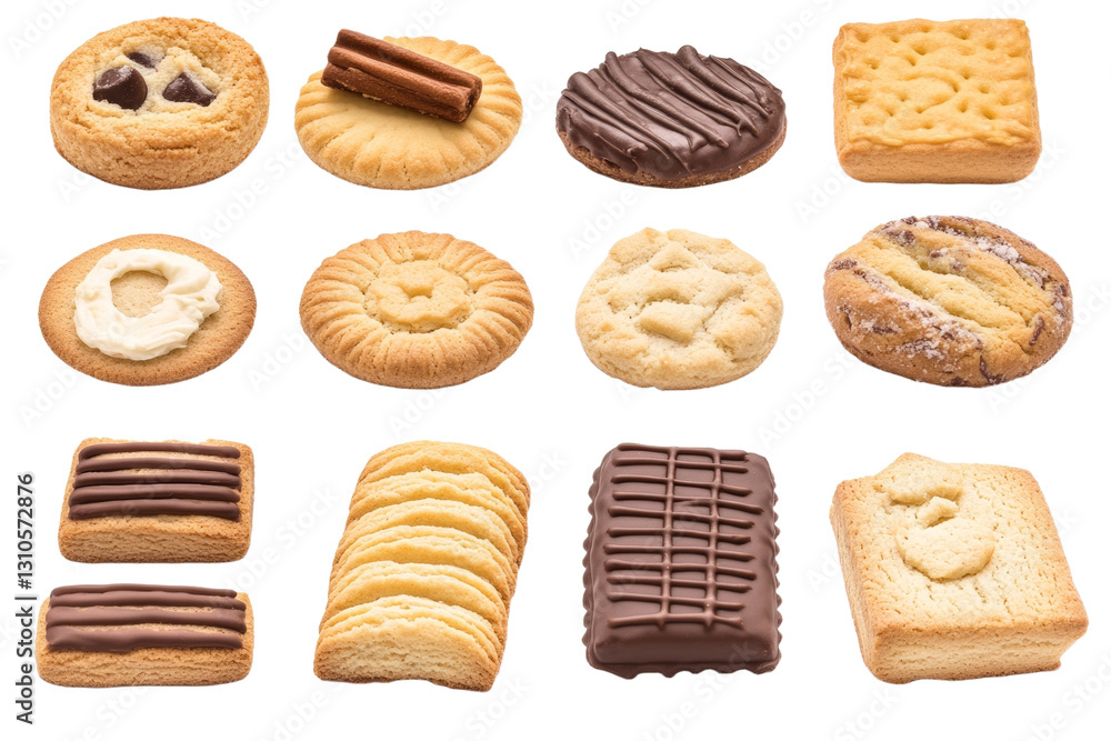 Collection of cookies with different flavors and toppings, isolated Collection of cookies with different flavors and toppings, isolated