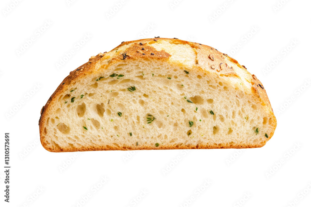 Slice of bread with a green herb on it, isolated Slice of bread with a green herb on it, isolated