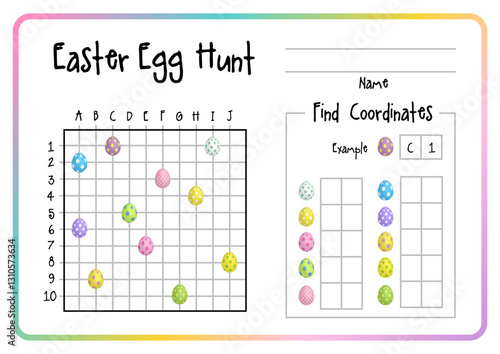 Track Easter Eggs by Coordinates. Printable Worksheet