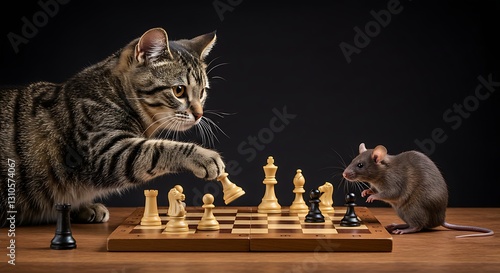 Cat Playing Chess Against Mouse Strategic Game of Wit and Tactics